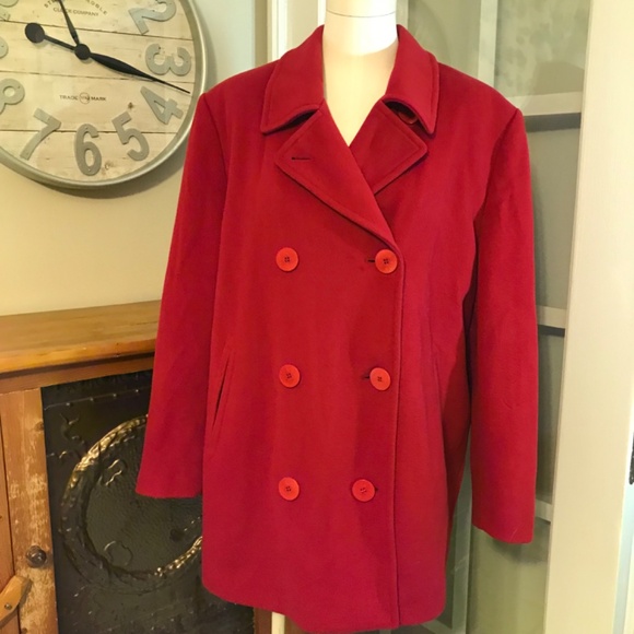 LL Bean red wool cashmere blend pea coat - Picture 3 of 16